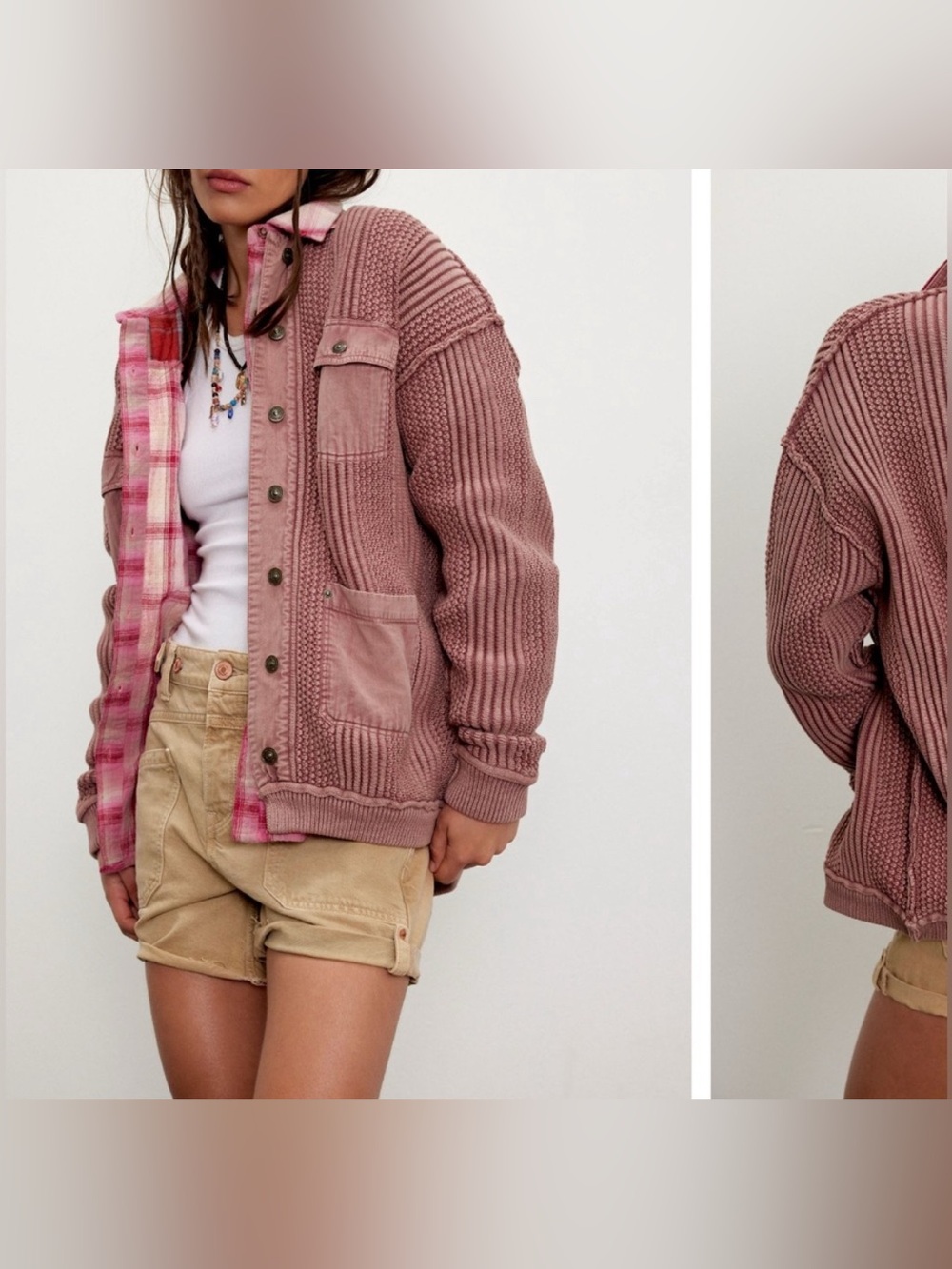 NWT Free People We The Free Worn Thru Chore Sweater Jacket cedar wood mauve - XS - Picture 2 of 8
